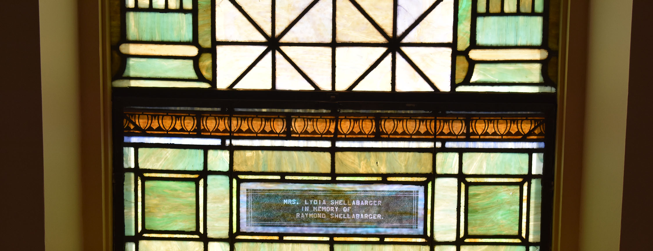 Memorial stained glass window in the Knob Prairie sanctuary